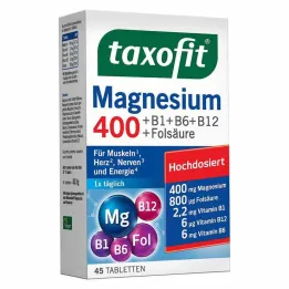 Taxofit Magnesium 400 + B1 + B6 + B12 + Folsyretabletter, 45 tabletter