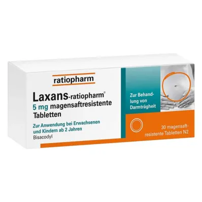 Laxans-ratiopharm® 5 mg gastro-resistente tabletter, 30 stk Laxans-ratiopharm® 5 mg gastro-resistente tabletter, 30 stk