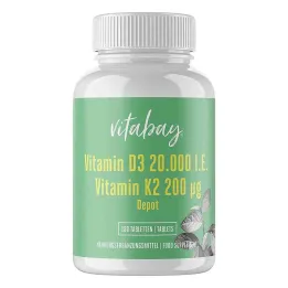 Vitamin D3 Depot 20 000 IE + Vitamin K2 200 mg tabletter (180 stykker)