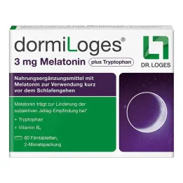Dormiloges 3 mg melatonin pluss tryptofan filmdrasjerte tabletter, 60 stk