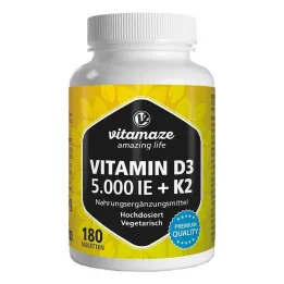 Vitamin D3 K2 5000 IE / 100 µg høydosetabletter, 180 stk