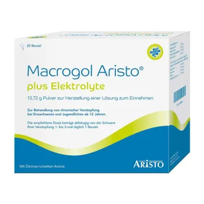 Macrogol Aristo plus elektrolytter 13,72 g Ple, 20 stk Macrogol Aristo plus elektrolytter 13,72 g Ple, 20 stk
