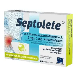 Septolete med sitron-hyllebærsmak 3 mg/1 mg pastiller, 16 stk
