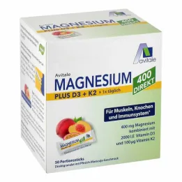 Magnesium 400 + D3 + K2 direkte fersken pasjonsfrukt, 50X2,5 g