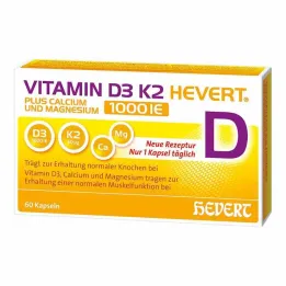 Vitamin D3 K2 Hevert + Kalsium og Magnesium 1000 IE kapsler, 60 stk
