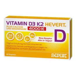 Vitamin D3 K2 Hevert + Kalsium og Magnesium 4000 IE kapsler, 60 stk