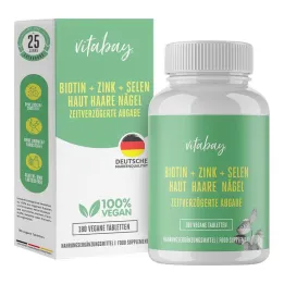 Biotin + Sink + Selen Hud + Hår + Negler veganske tabletter, 180 stk
